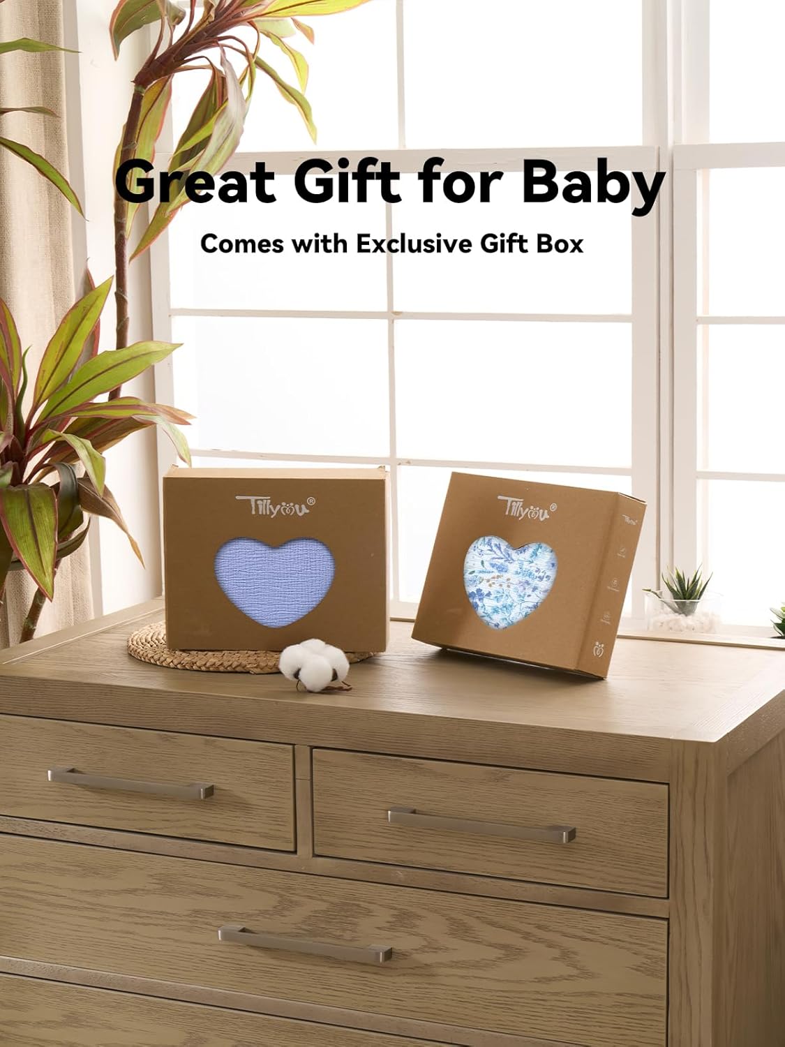 TILLYOU Muslin Baby Lounger Cover, 100% Cotton Newborn Lounger Cover, 2 Pack Baby Nest Slipcover for Boys Girls, Cover Only, Blue Flower