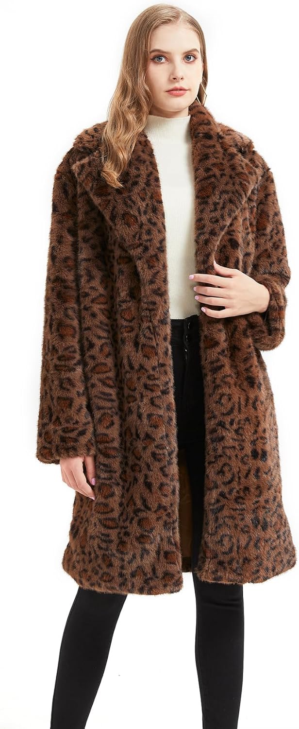 GRAN ORIENTE Luxury Winter Thickened Print Long Coats For Women,Faux Fur Fluffy Trench Cardigan Jacket Overcoat