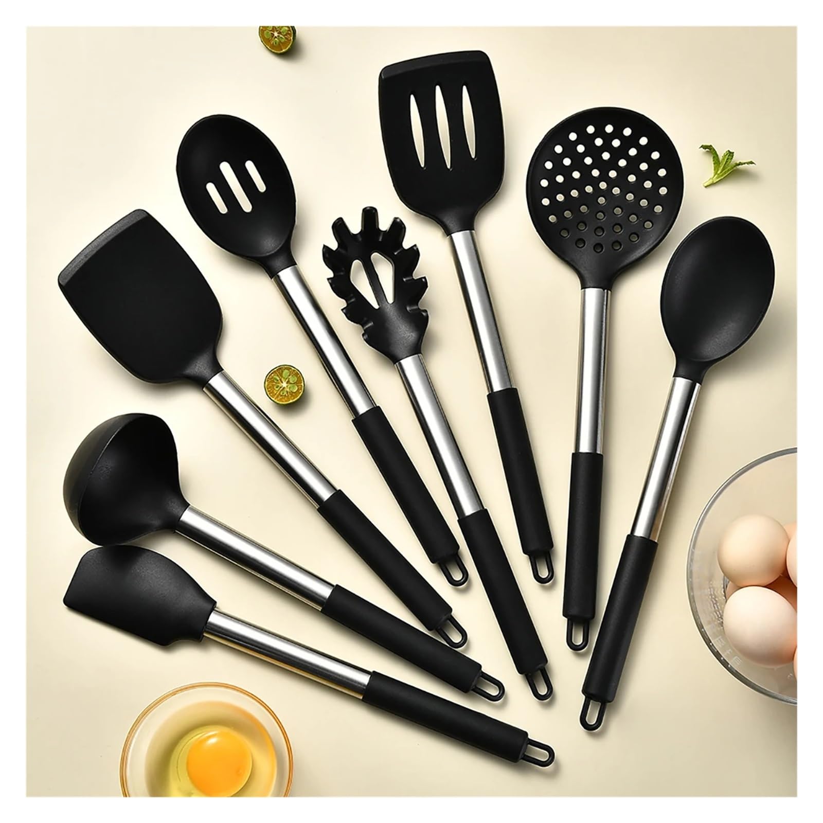 Juego de utensilios cocina acero inoxidable, cuchara for sopa, herramienta for el hogar, 2/4/6/8 Uds(4pcs khaki)