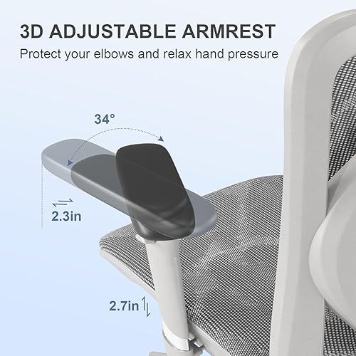 Miniatura 4 de SIHOO M57 Silla ergonómica de oficina con reposabrazos de 3 vías, soporte lumbar y reposacabezas ajustable, función de inclinación de respaldo alto,