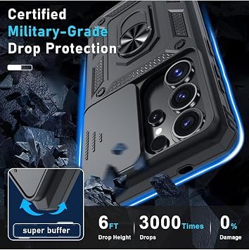 CONSTRAIN - Samsung Galaxy S26 Ultra ile uyumlu Ekran Koruyucu Kılıf Sürgülü Yüzüklü Standlı Darbe Emici Tank Kapak - Siyah