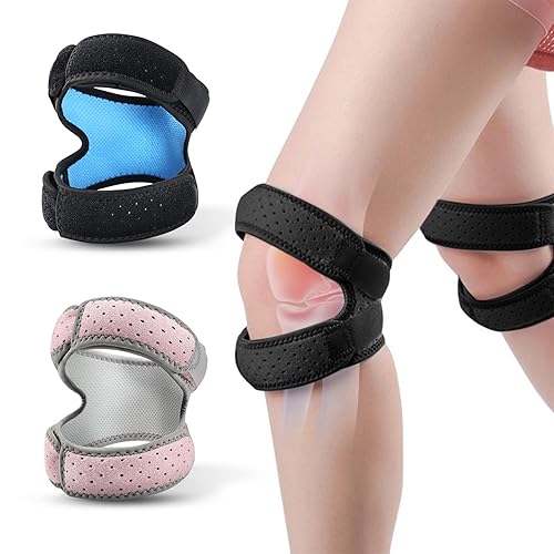 Paquete de 2 correas de rodilla para rótula para hombres y mujeres, banda de soporte ajustable para el tendón para aliviar el dolor de rodilla,