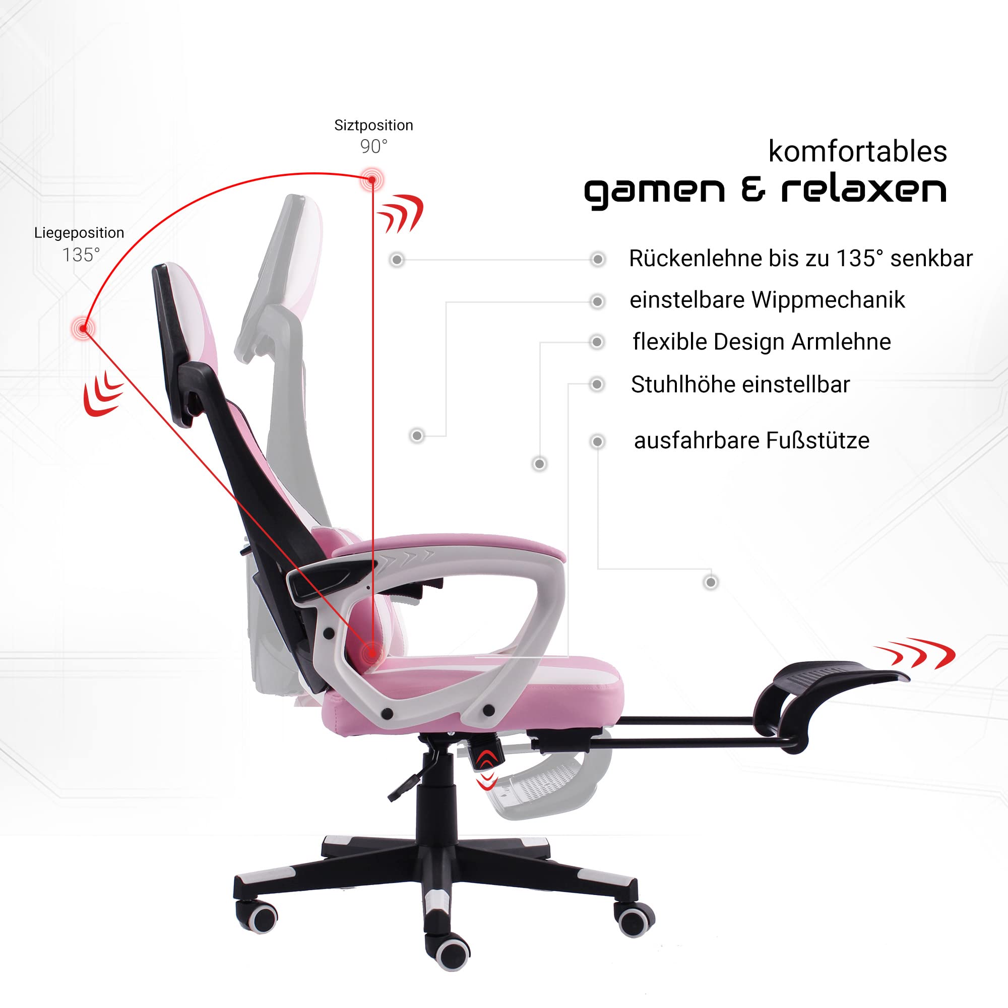 TRISENS Drehstuhl Arijus  1 Stück , Gaming Stuhl Bürostuhl Chefsessel Mit Fußstütze Im Racing Design S037k0cn