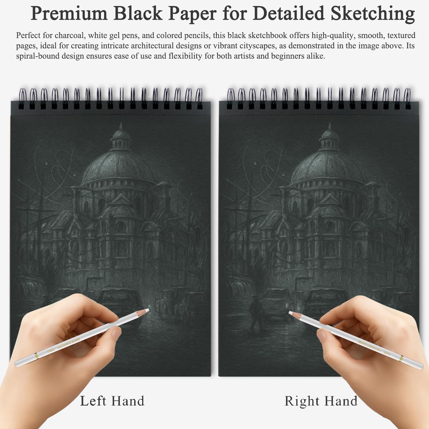 Fuxi Quaderno in carta nera, 60 fogli (100 lb/150 g/m²) a spirale, 8,5 x 11, copertina rigida, forniture artistiche per adulti, perfetto per penne gel e pennarelli acrilici.