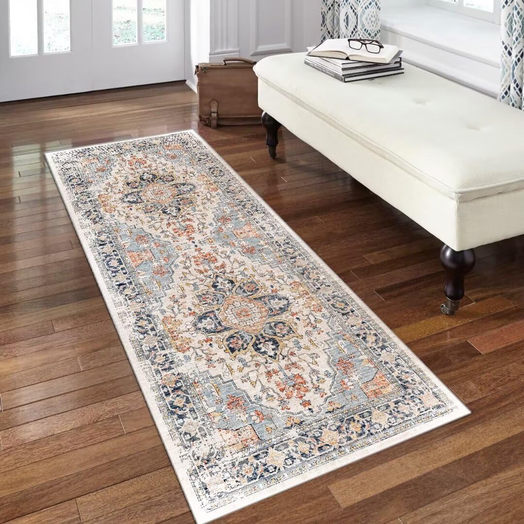 Klasyczny dywan w stylu boho vintage - długi chodnikowy bieżnik, antypoślizgowy, nadający się do prania, 40 x 500 cm, trwały poliester, sprzedawany na metry