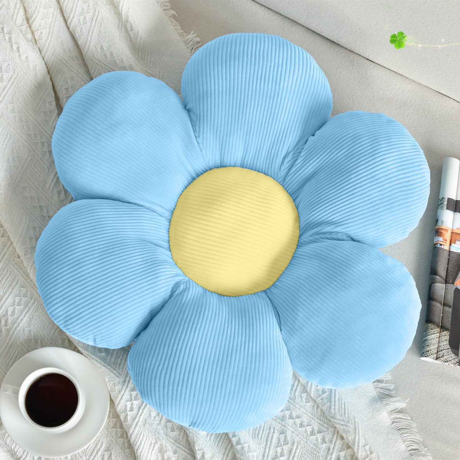 Flower Pillow,19.6" Daisy Pillow Blue Decorative Pillows | Throw Pillows,Short Plush,PP Cotton Filling,Flower Shaped,Seating Cushion,for Sofa Couch Bed,Spring Cute Home Decor
