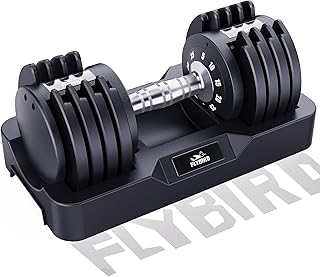 FLYBIRD Adjustable Dumbbell,25LB Single Dumbbell for Men and Women with Anti-Slip Metal Handle,Fast Adjust Weight by Turning Handle, Black Dumbbell with Tray Suitable for Full Body Workout Fitness