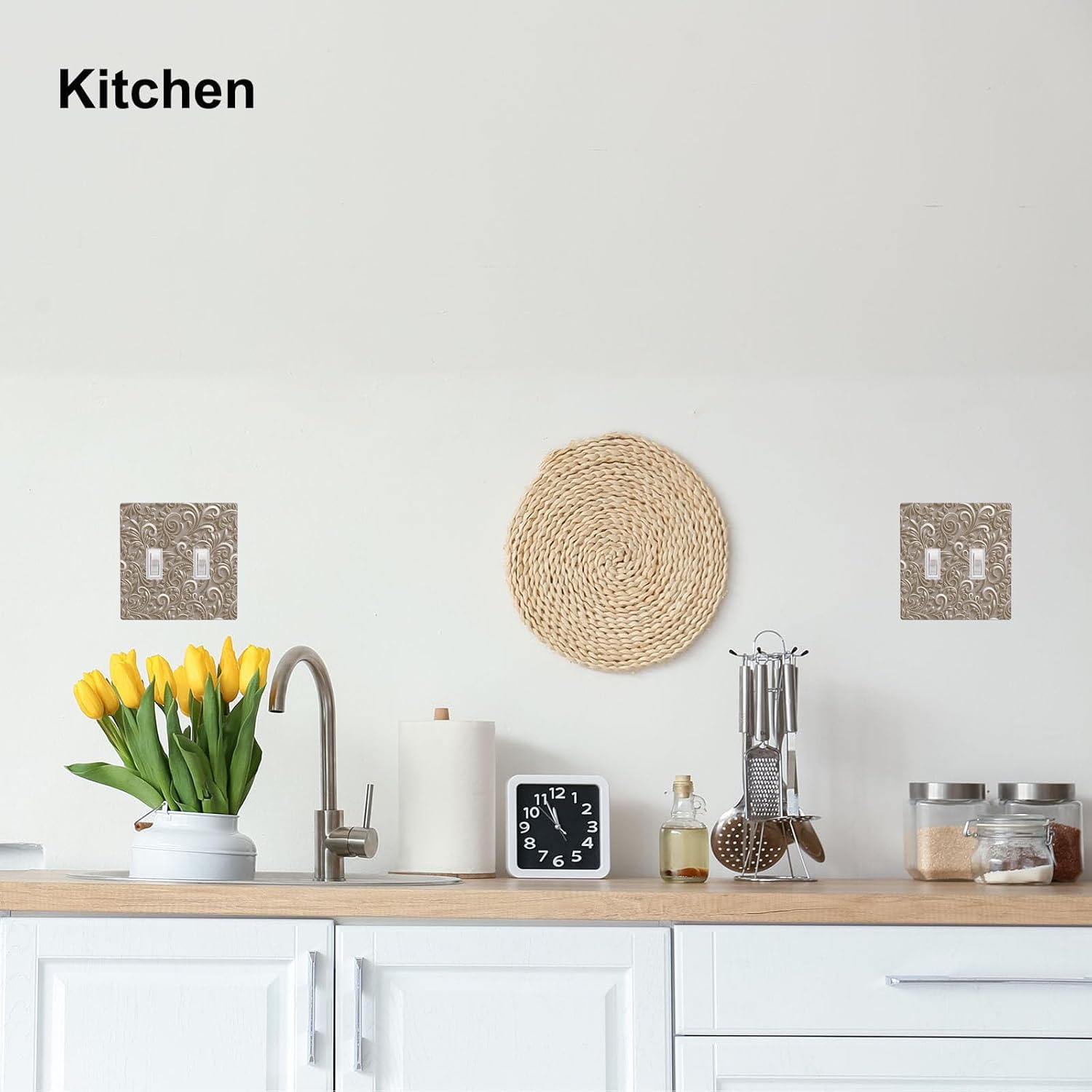 Brown French Scroll Pattern Double Toggle Light Switch Plate Leaf Swirl Pattern 2-Gang Wall Plate Device Mount Plug Cover Home Decor Bedroom Bathroom Kitchen