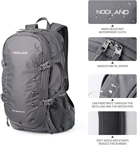 Miniatura 4 de NODLAND - Mochila ligera de senderismo de 40 litros, resistente al agua para camping, plegable, impermeable, para viajes para hombres y mujeres,
