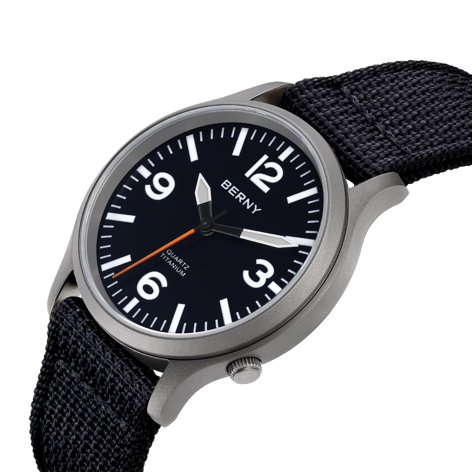 BERNY Titanium Watch for Men Japanese Sweep Second Quartz Movement VH31 5ATM Waterproof Analog Quartz Watch Super Luminous Sapphire Glass