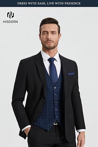 Miniatura 4 de HISDERN Chaleco de traje para hombre, chaleco de vestir a cuadros para hombre, ajustado, chaleco formal de negocios, esmoquin con cuello en V,