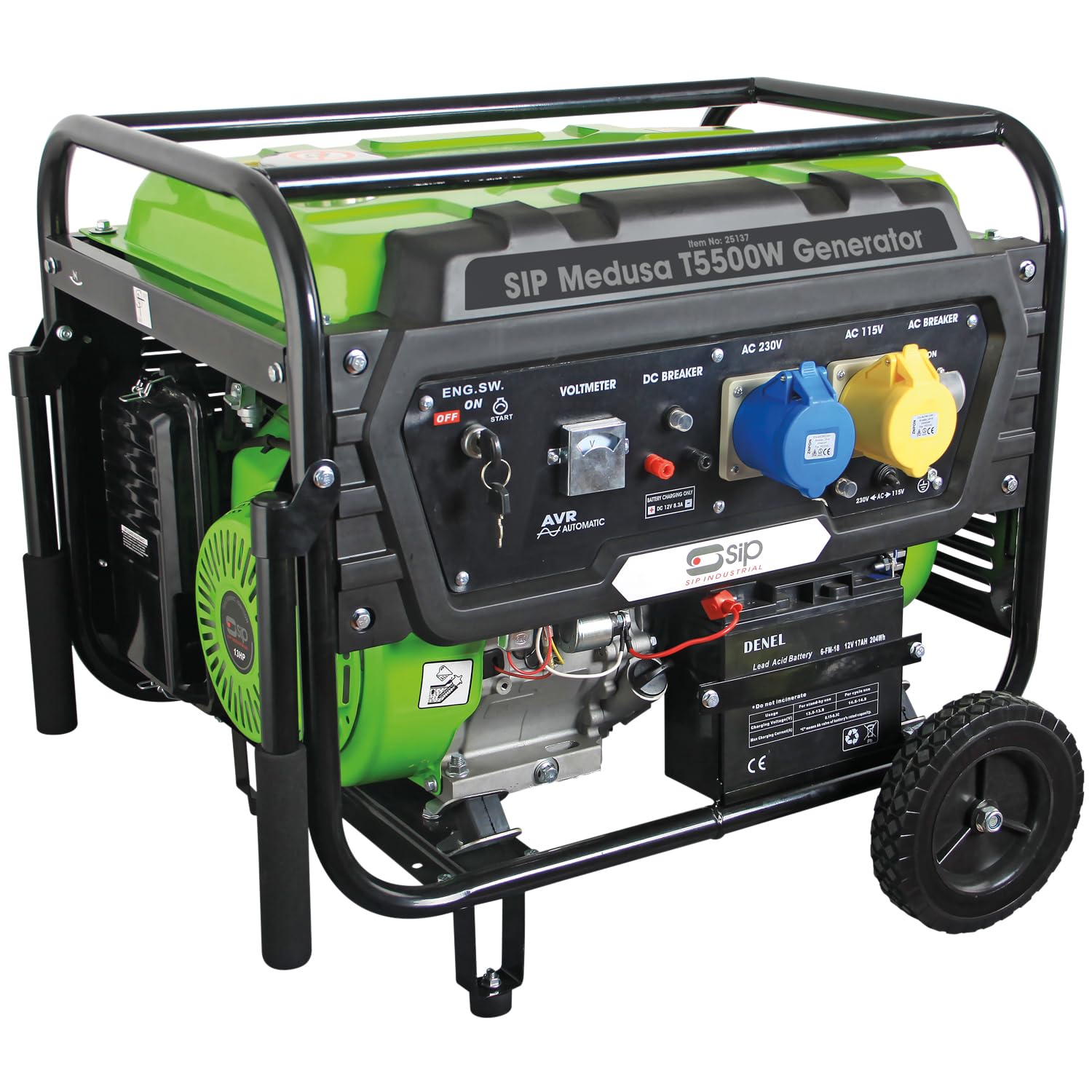 SIP MEDUSA T5500W Petrol Generator 5500W 13hp 390cc 4 Stroke Engine Electric Start, 25L Fuel Tank