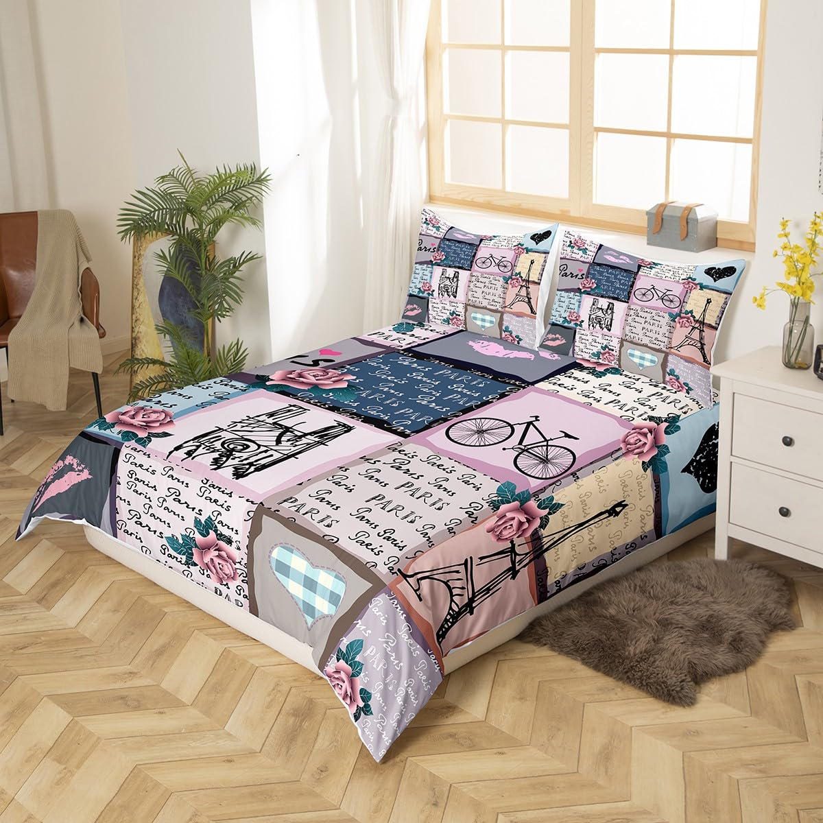 Copripiumino Con Motivo Occhi – Set In Microfibra, Design Moderno, Varie Taglie, Per Bambini E Adulti, Colore Giada E Rosa - 3