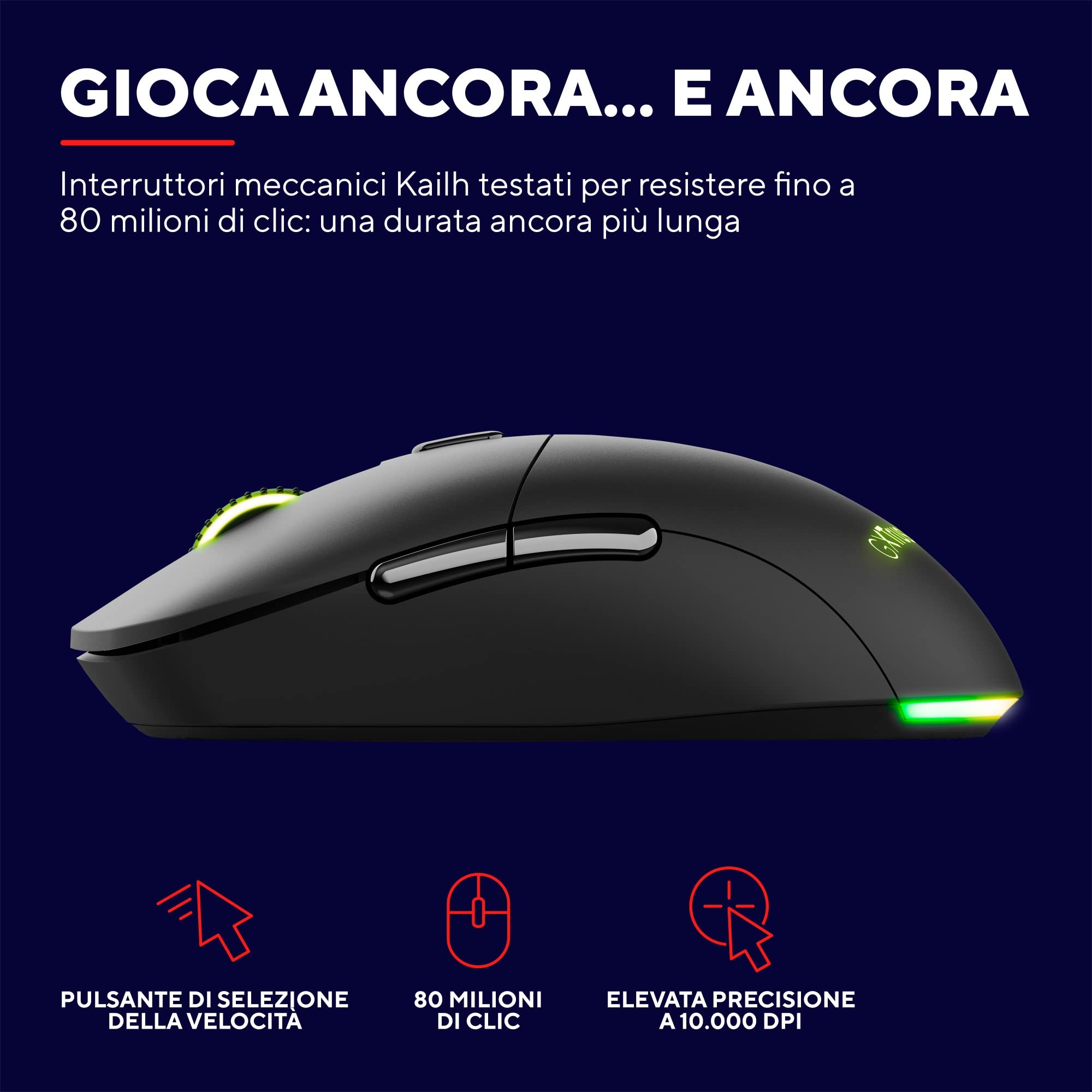Trust Gaming GXT 980 Redex Mouse Gaming Wireless Ricaricabile, 200-10.000 DPI, RGB, 6 Pulsanti Programmabili, Ricarica via Cavo Type C, per PC, Laptop, Computer - Nero