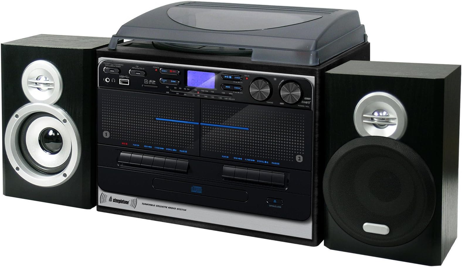 Steepletone SMC386 USB Recordable 5-In-1 Retro Music Centre - Black