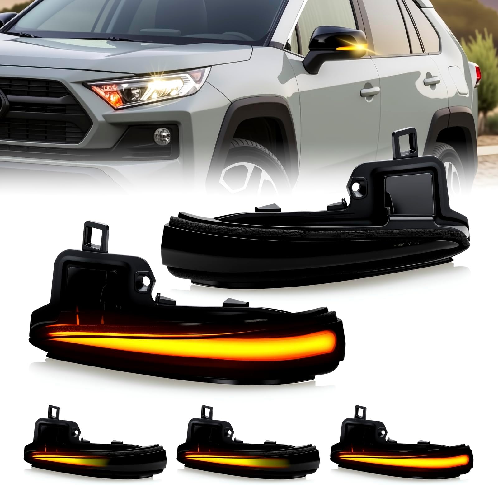 Sequential LED Side Mirror Turn Signal Lights Smoked Lens for RAV4 2019-2025, Tacoma 2016-2023, Highlander 2020-2025, Alphard Velltire, Dynamic Indicator Strip Mirror Marker Light, Pack of 2