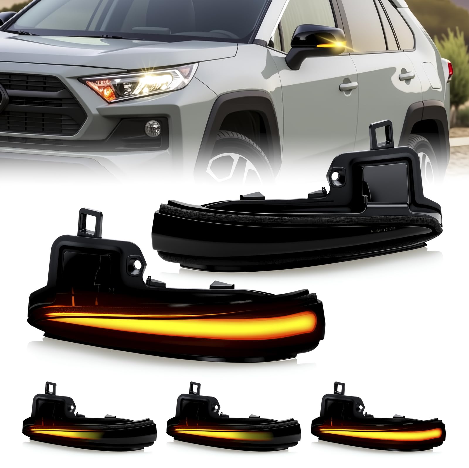 D-Lumina Sequential LED Side Mirror Turn Signal Lights Smoked Lens for RAV4 2019-2025, Tacoma 2016-2023, Highlander 2020-2025, Alphard Velltire, Dynamic Indicator Strip Mirror Marker Light, Pack of 2