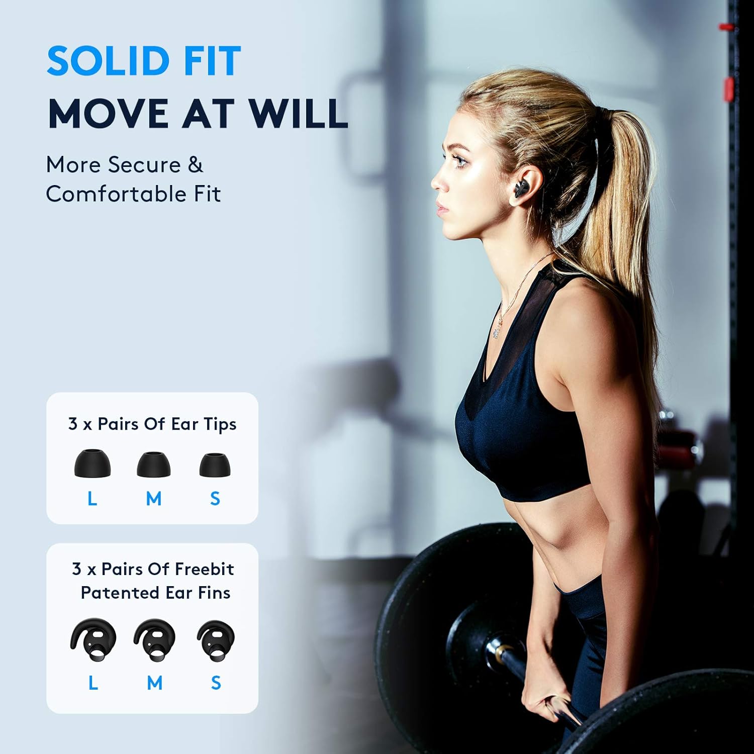 Different sizes of ear tips and ear fins