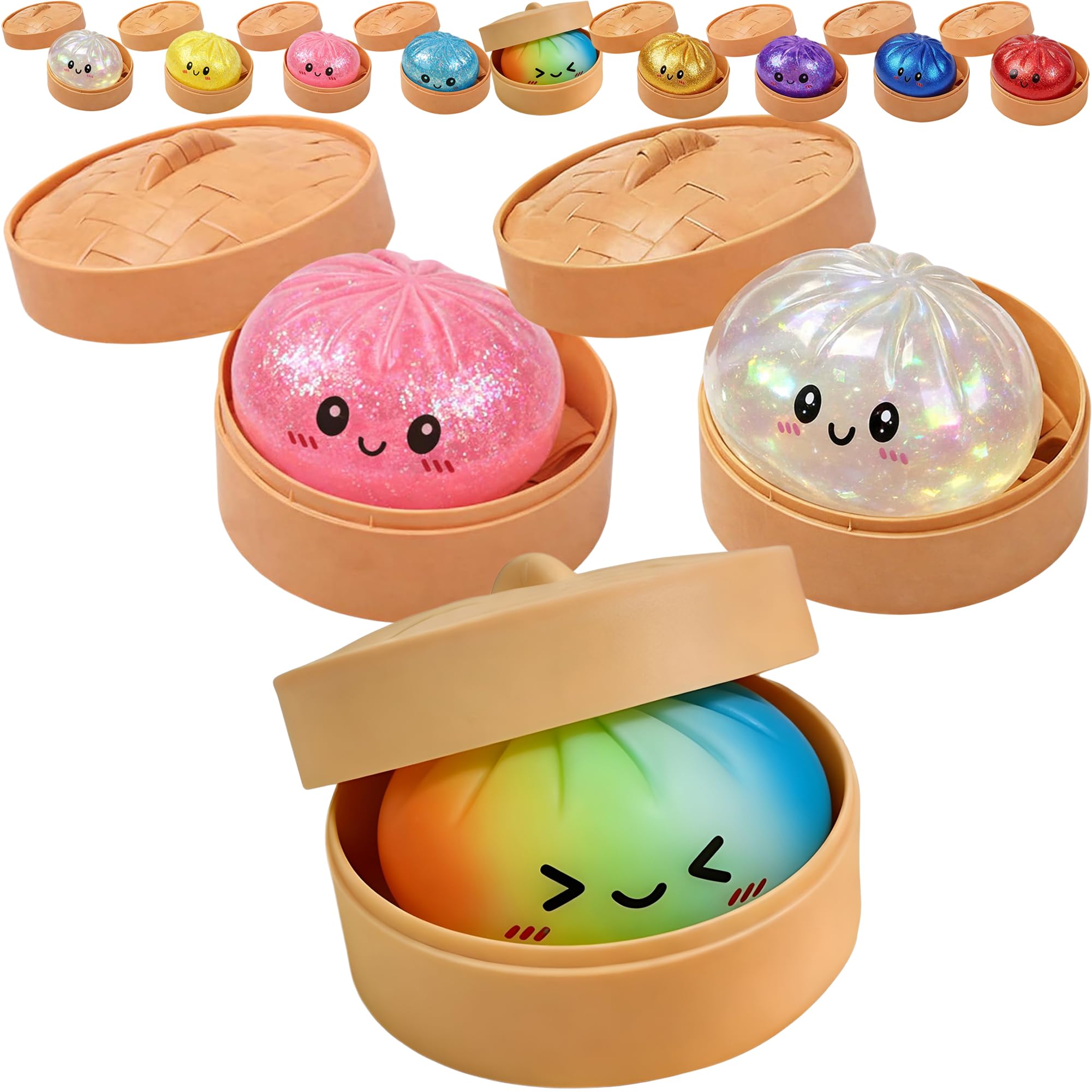 Glitter Dumpling Squishy, 2026 New Colorful Dumplings Squishies with Box, Soft Sensory Squeeze Toys for Adults Stress Relief (Colorful) — view 15