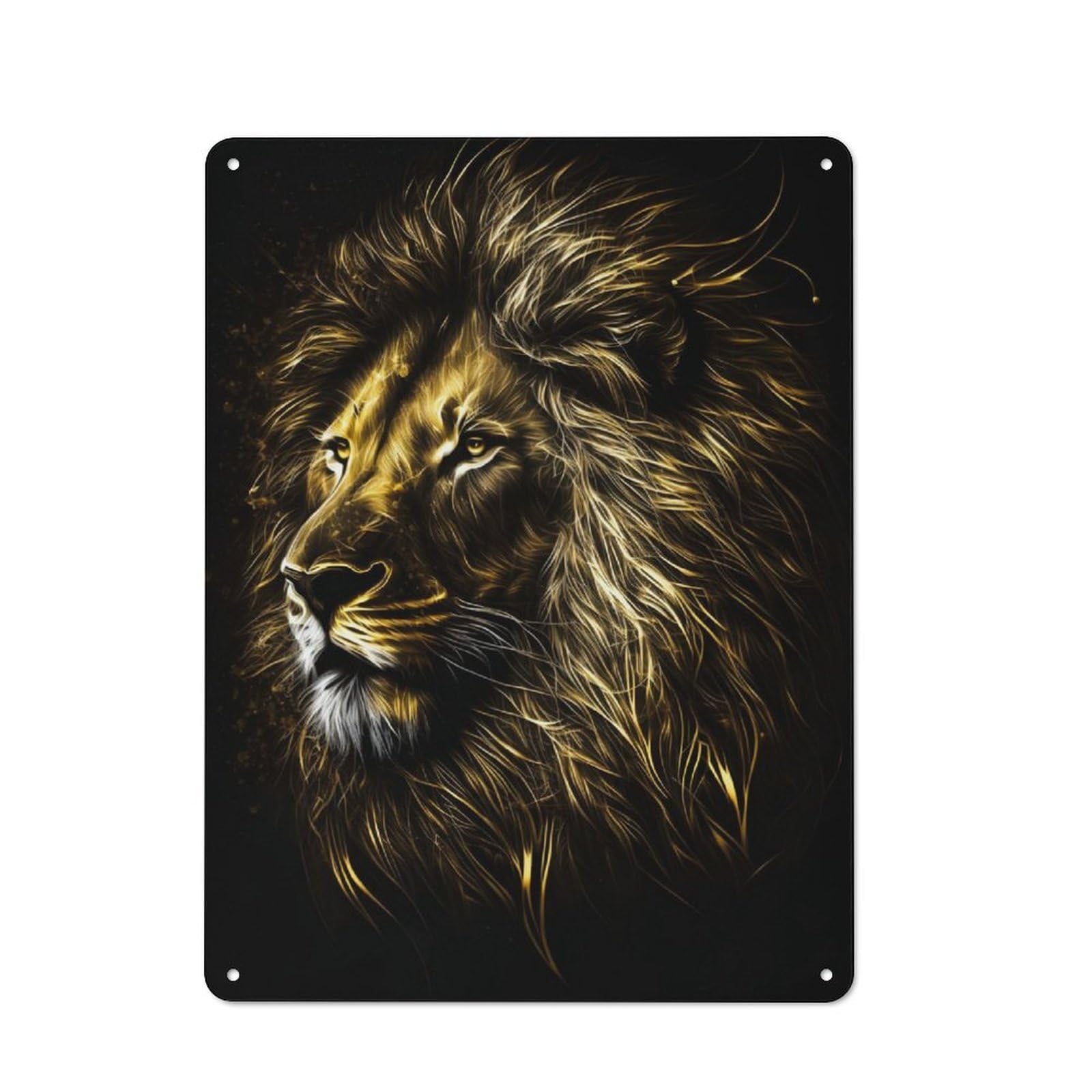 Junmoney Lion Black Gold 2 Rustic Tin Wall Plaque 40X30cm For Guest Room Or Hallway, For Garage, Workshop And Man Cave Decoration