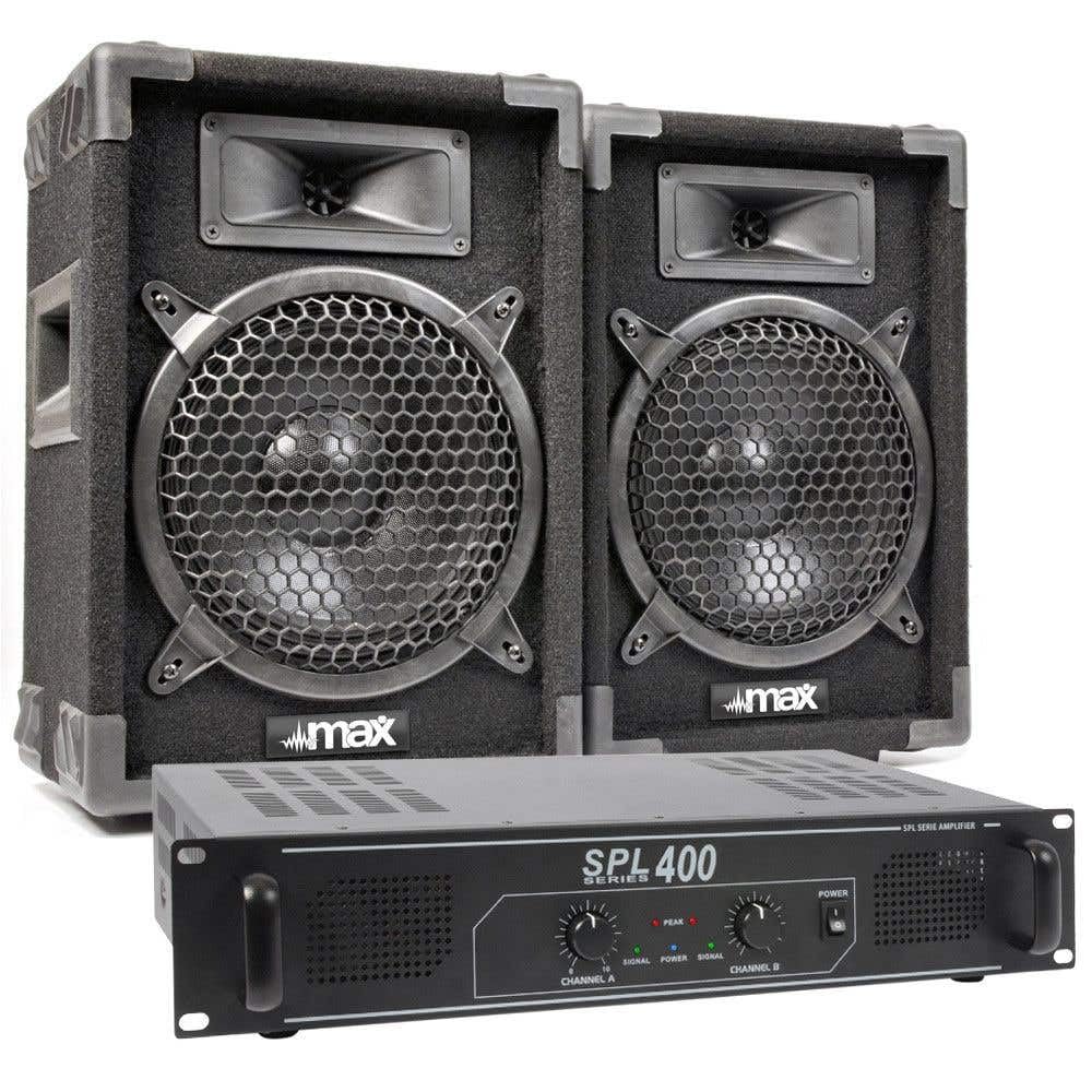 MAX8 Kit Sono DJ Ensemble Complet de Haut-Parleurs avec Amplificateur 400W - Idéal pour Animer Vos Soirées