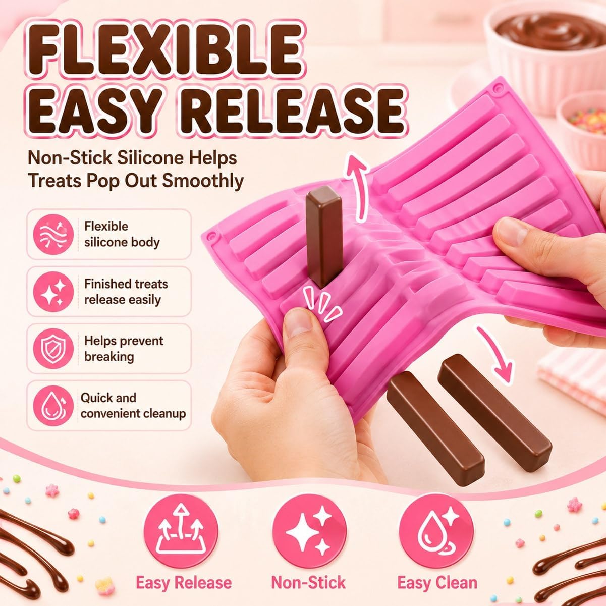 Chocolate Fry Mold, Silicone Stick Candy Bar Mold for Baking and DIY