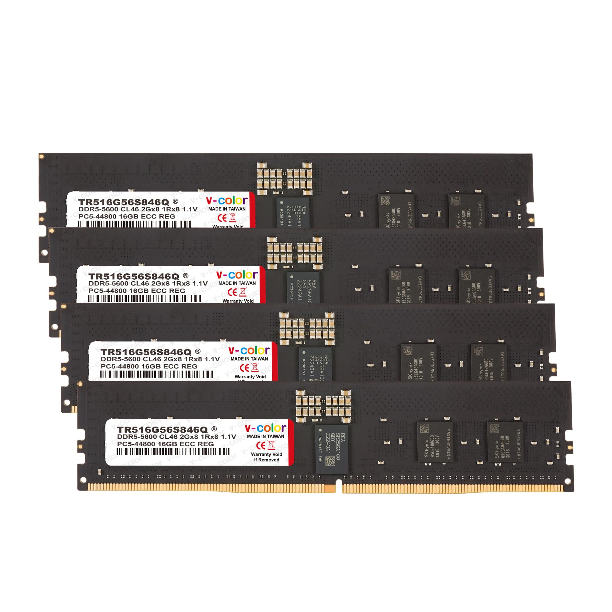 V-Color DDR5 64GB (16GBx4) 5600MHz CL46 2Gx8 1Rx8 ECC R-DIMM (ECC