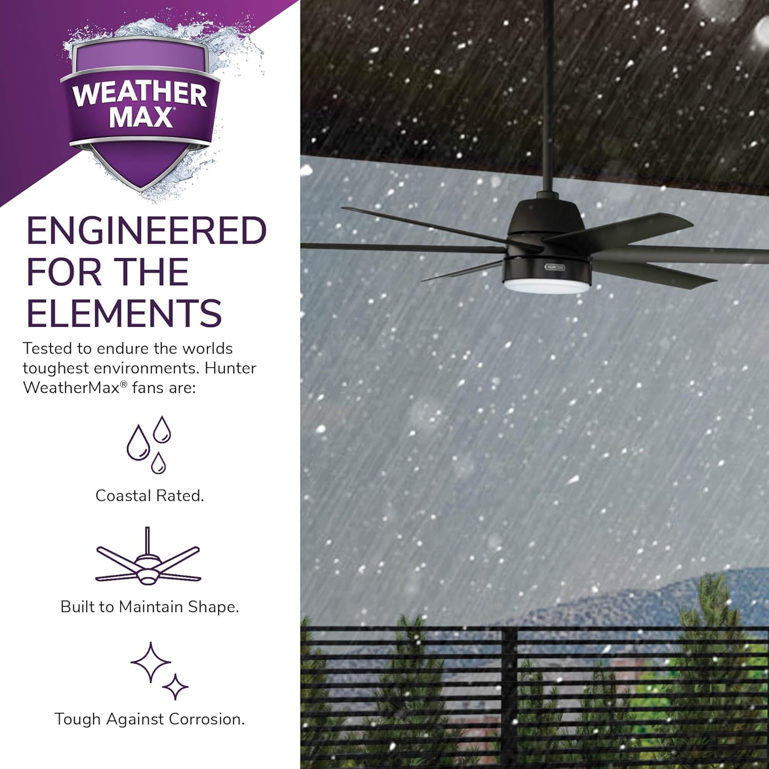 Hunter 60 inch Outdoor or Indoor Ceiling Fan with LED Light - Black Ceiling Fan with Wall Control, For Patio, Garage, or Porch, Quiet, Standard Mount, 6 Blades - Skysail 51875, Matte Black