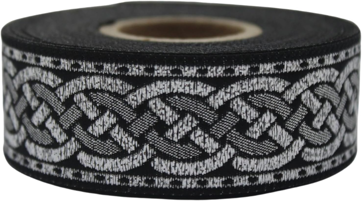 11 Yards 0.98 inch Leprechaun Knot Metallic Silver Jacquard Ribbon Trim Embroidered Sewing Band Woven Border