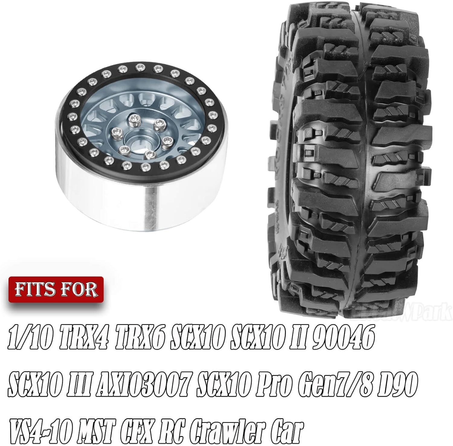 Rc 1.9 Wheel Tires for 1/10 TRX4 TRX6 SCX10 SCX10 II 90046 SCX10 III AXI03007 SCX10 Pro Gen7/8 D90 VS4-10 MST CFX RC Crawler Car,4pcs Aluminum RC 1.9 Beadlock Wheel,Titanium