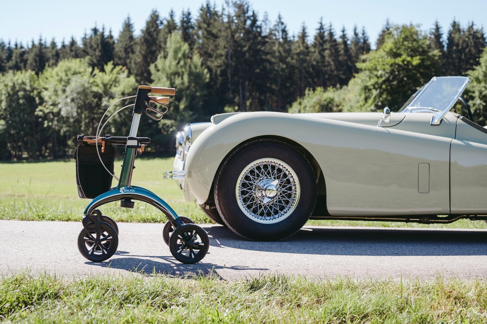 Saljol Rollator z włókna węglowego 5,6 kg składany z siedziskiem niebieski CR54