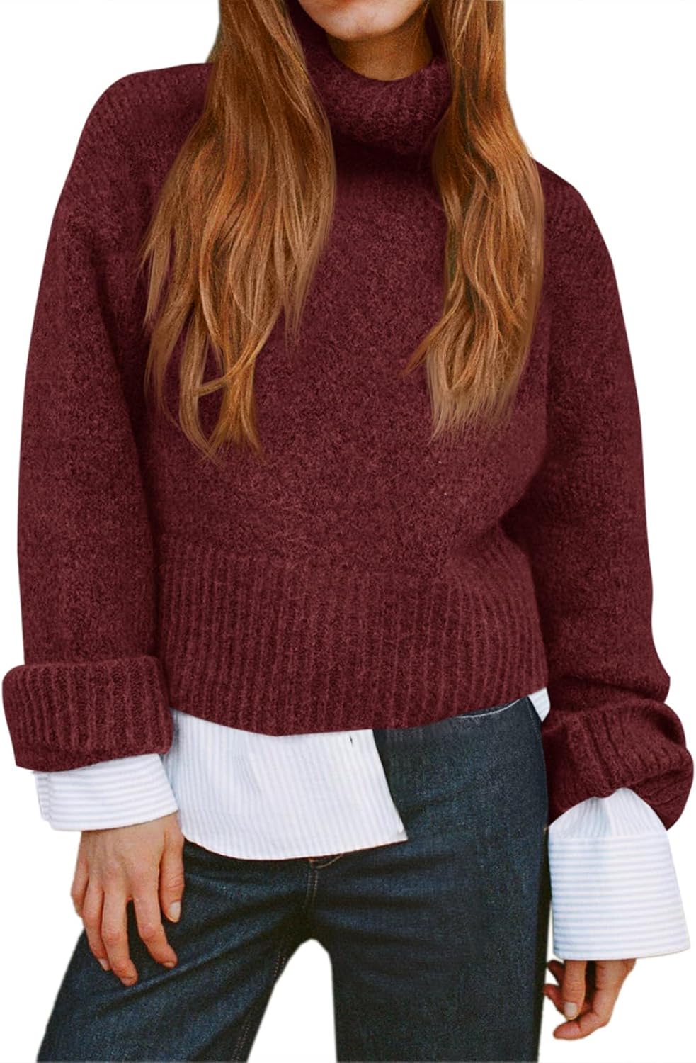 Saodimallsu Womens Turtleneck Fuzzy Sweaters Long Sleeve Chunky Knit Casual Loose Warm Fall Winter Pullover Sweater