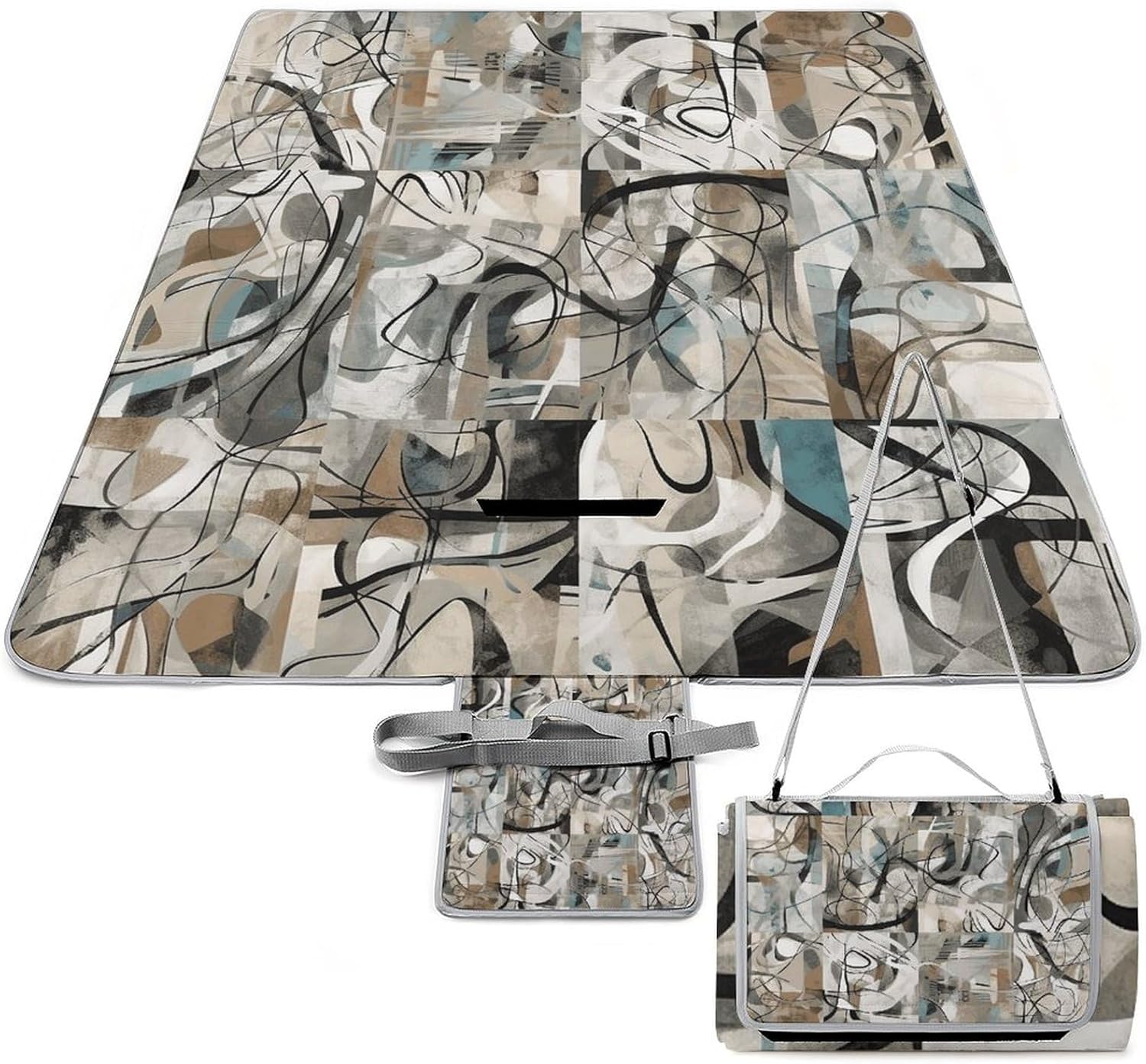 Art Print Color Pattern Waterproof Picnic Blanket 58.3''x58.3'',Portable and Foldable Picnic Mat with Handle,Outdoor Blankets for Lawn Park Beach Travel