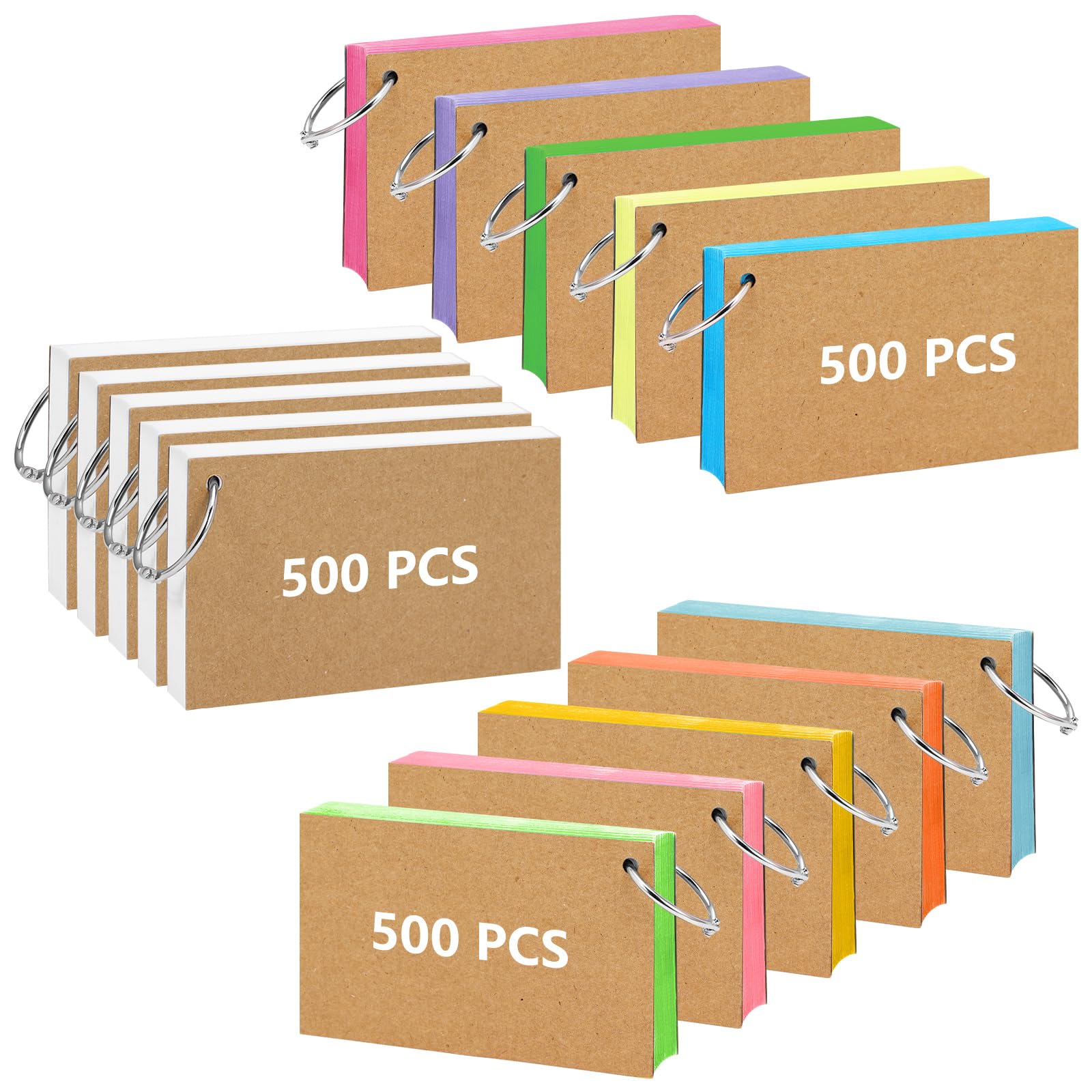 Karteikarten, farbige Karteikarten, 7,6 x 12,7 cm, Karteikarten mit Ringen, leere Karteikarten, bunte Notizkarten, Pastell-Lernkarten für Studium, Lernen, Schule, Büro, College, Klassenzimmer, Notizen