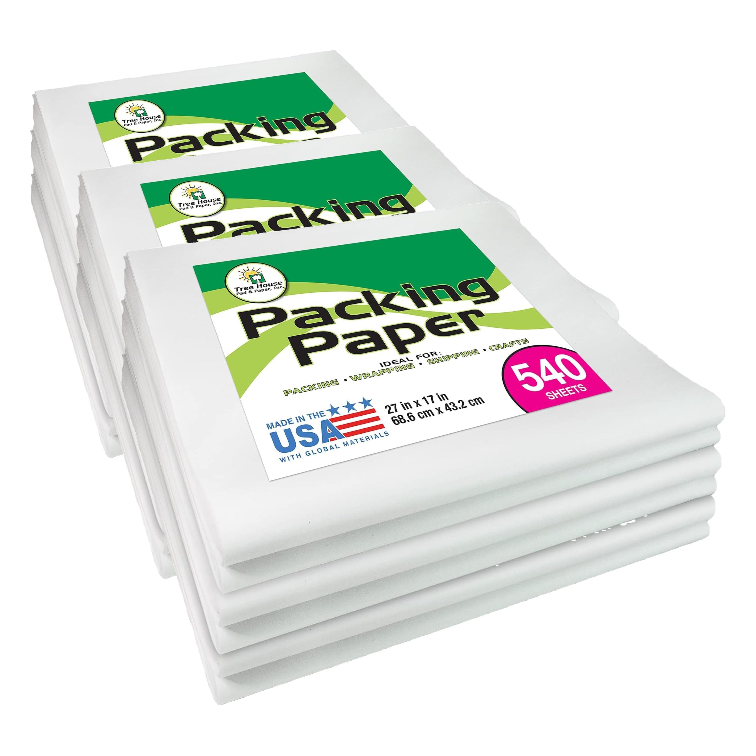 Tree House Packing Paper for Moving – 540 Newsprint Packing Paper Sheets – 27” x 17” Paper for Packing Dishes, Shipping, and Moving Supplies – Recyclable Movers’ Paper – Made in USA (Pack of 3)