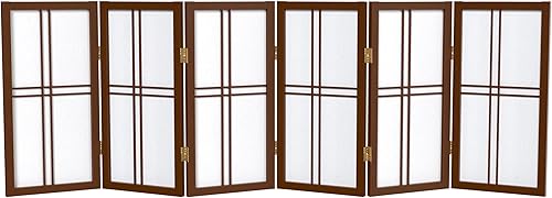 Pantalla corta Shoji de escritorio doble cruz de 2 pies color nogal 6 paneles Pantalla corta Shoji de escritorio doble cruz de 2 pies color nogal 6 paneles