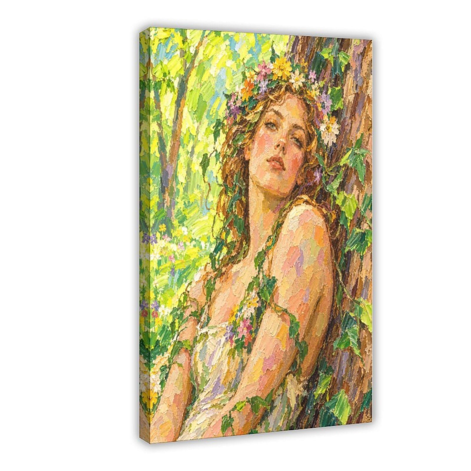 H3B8U2Y5 Forest Nymph in Sunlight Canvas Wall Art, Surrealist Hallway