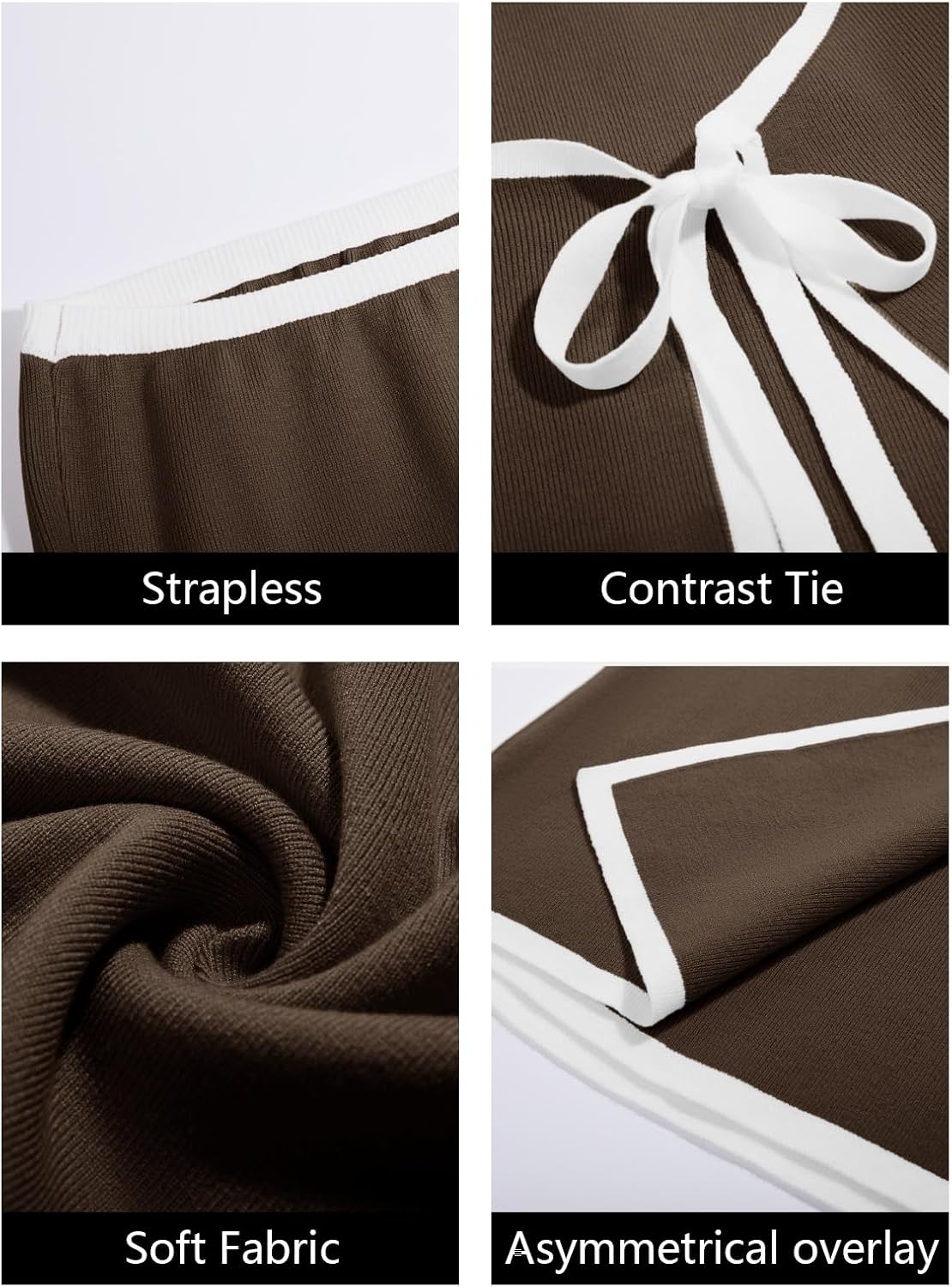 Wenrine Womens Sexy Tube Top Dress Strapless Self Tie Wrap Asymmetrical Hem Knit Summer Party Mini Dresses - Image 5