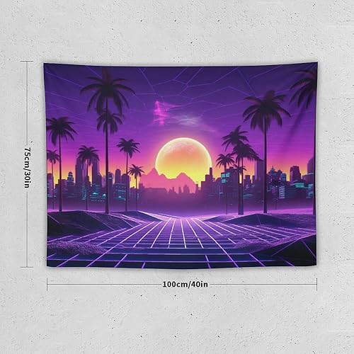 Miniatura 2 de PailailaiNest Tapiz artístico para pared, palmera, puesta de sol, morado, vaporwave, para colgar en la pared, telón de fondo para decoración de