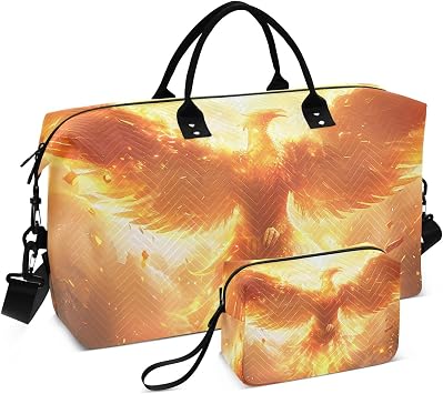 Travel Duffel Bag Phoneix Fire Sky Gym Bag Sports Tote Bag with Multiple Interior Pockets Shoulder Weekender Bag for Women Men with Toiletry Bag 20.5x 7.9x 13.8