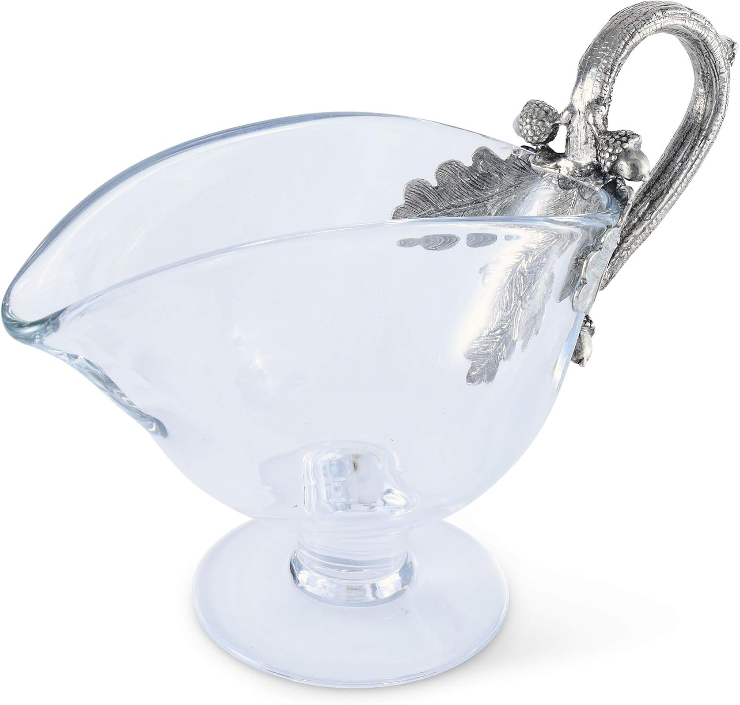 Vagabond House Glass Gravy Boat Sauce Bowl with Pewter Acorn Forest Handle 9 inch Long