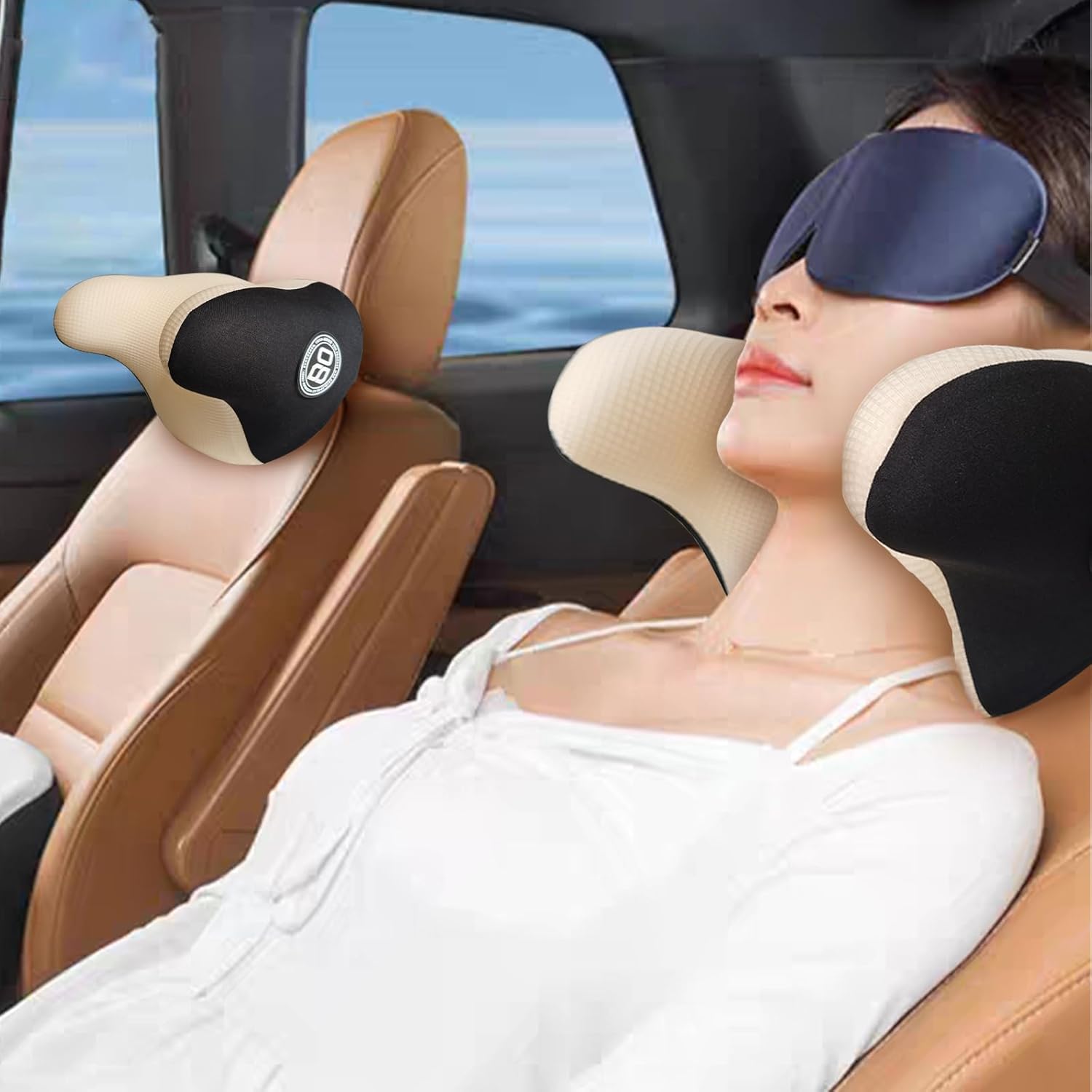 Really Helpful Car Headrest Pillow, Car Neck Pillow for Sleeping with Adjustable Strap, 100% Memory Foam & Breathable Removable Cover, Ergonomic Design - Softness Travel Car Pillow(Beige, 1PC) - Image 7