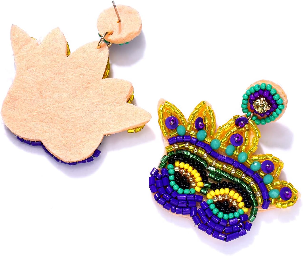 NLCAC Mardi Gras Earrings Beaded Mask Crown Dangle Earrings for Women Starfish Carnival Drop Earrings Fat Tuesday Parade Holiday Party Jewelry Gifts - Image 3