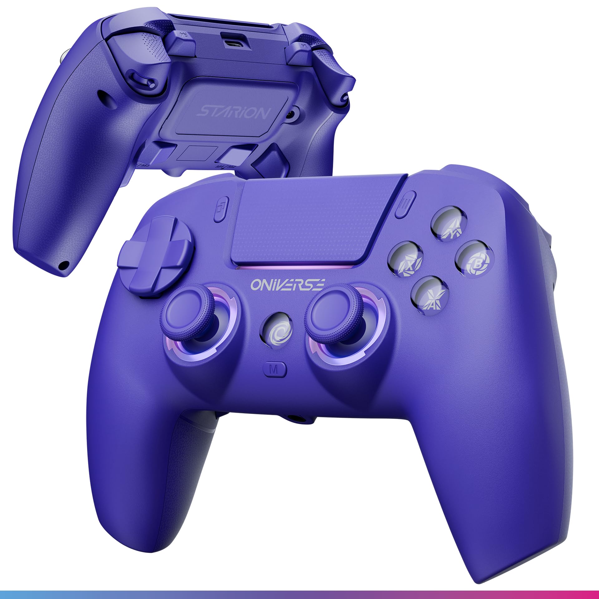 Oniverse Controller wireless per PS5/PC/Steam Deck - Starion - Joystick e grilletti Hall Effect, Palette macro programmabili, Grilletti L4/R4, Touchpad, Anti-Drift, Bluetooth/USB-C - Purple