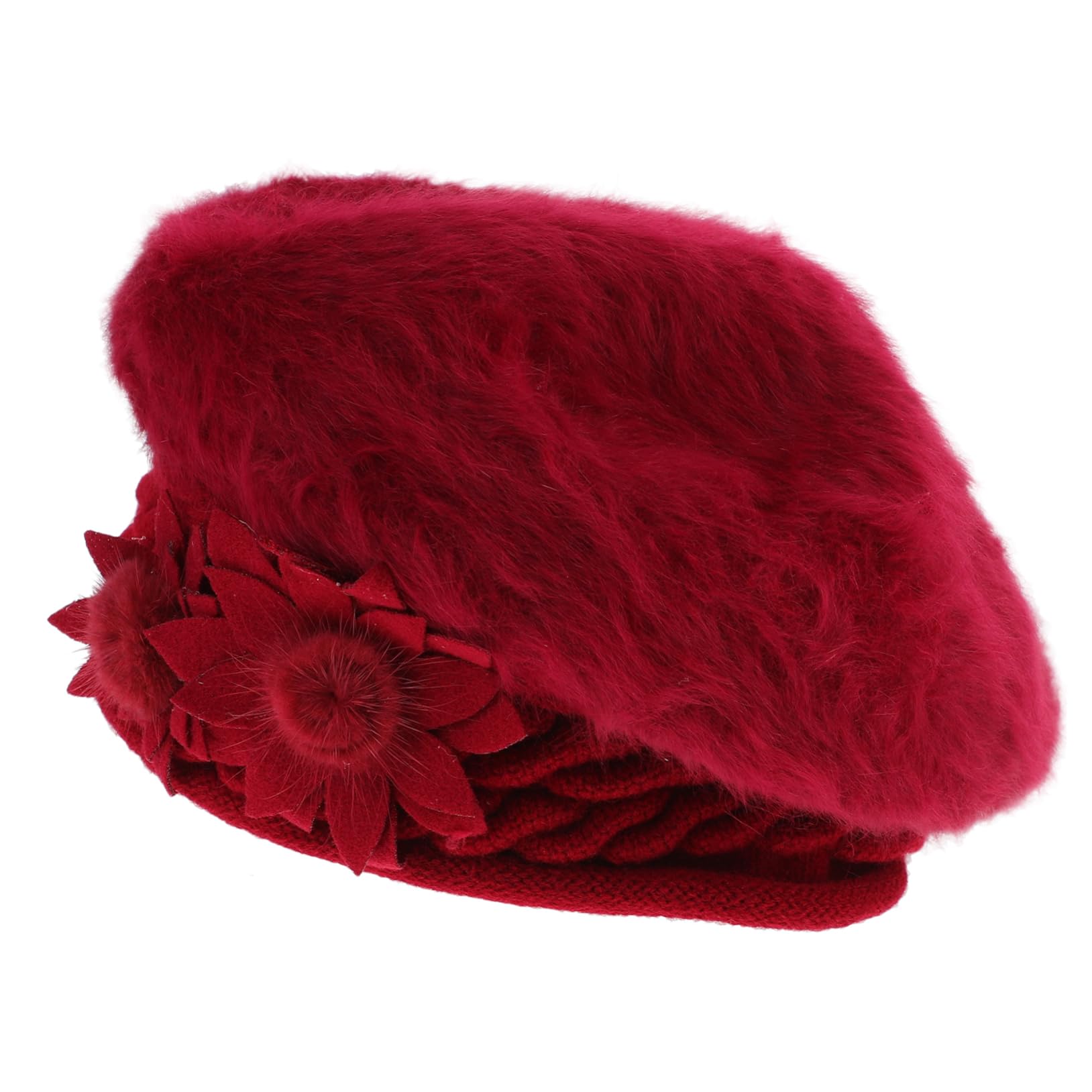 PRETYZOOM Knitted Cap for Women Beanies Side Flower Design Elegant Warm Hat Random Style Red