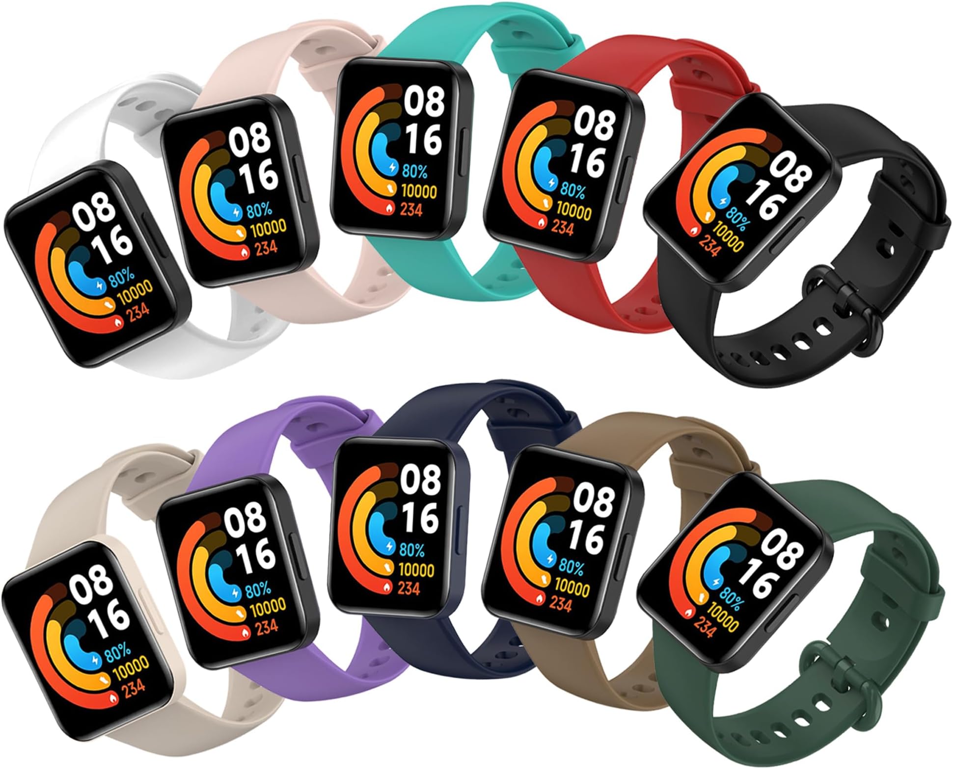 Bands Compatible for Xiaomi Redmi Watch 2 Lite Strap Replacement Multicolor [10 Pack] Soft Silicone Watch Bands Perfect for Mi Watch Lite 2 Straps for Man Woman
