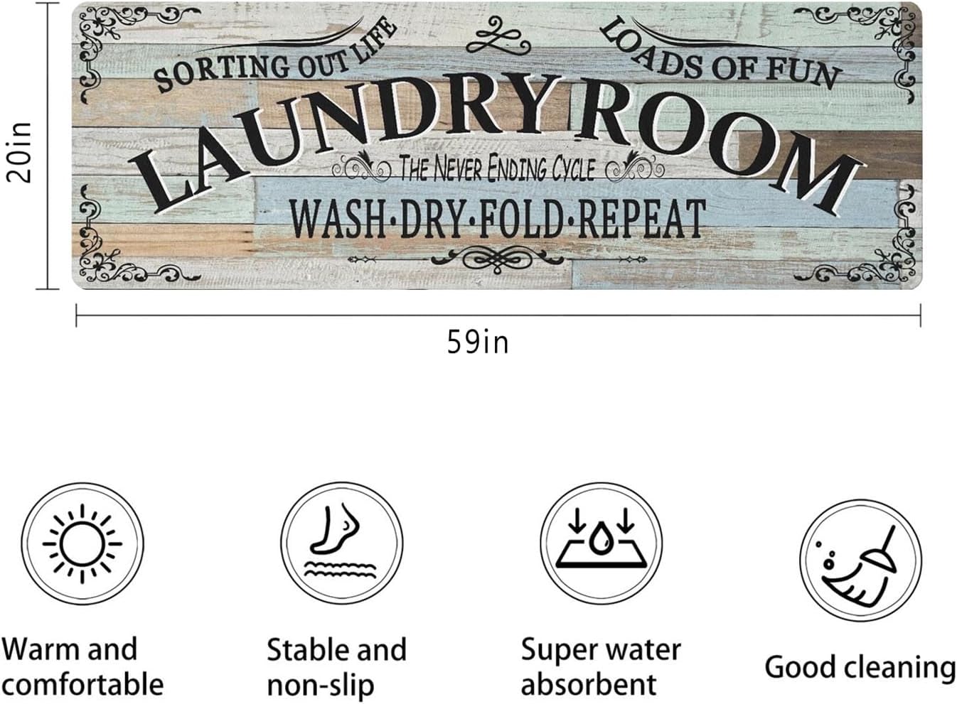 Non Slip Laundry Room Rug - Farmhouse Kitchen Floor Mat -Laundry Room Rug- Runner Decor -Washable Floor Carpet for Washroom Mudroom Kitchen Bathroom Hallway-20 x59