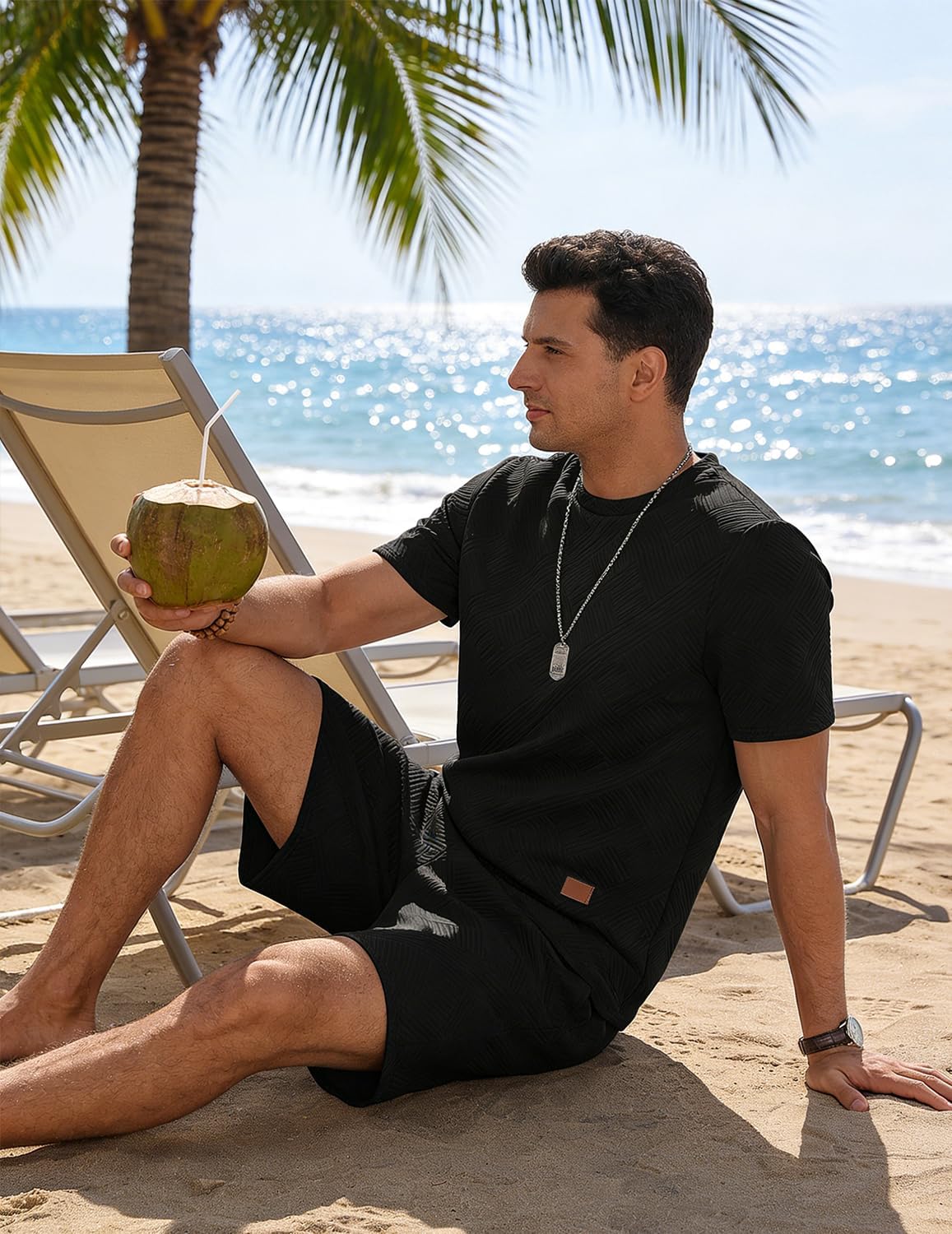 Vssjavun Men's 2 Piece Outfits Short Sleeve Shirt and Shorts Sets Tracksuit Summer Beach Vacation Lounge Workout Set - Image 3