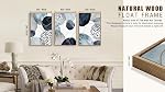 NINEASO Abstract Geometric Framed Wall Art – Deep Blue and Brown Minimalist Canvas Pictures Indigo Shapes Painting Artwork for Living Room, Office & Home Wall Decor 60 x 40cm * 3, Natural Wood Frame
