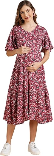 MomToBe Women's Fit and Flare Calf Length Dress
